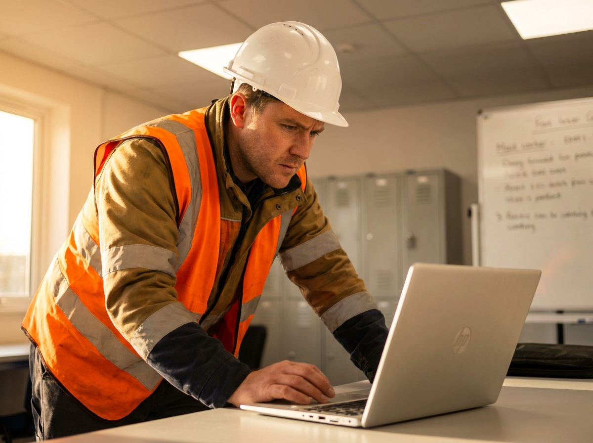 Person completing a railroad safety certification quiz